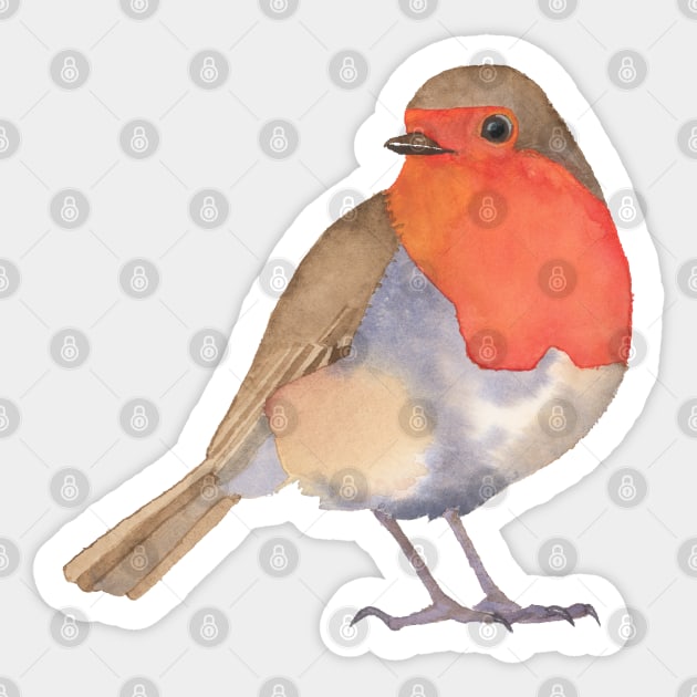 RED BREASTED ROBIN - Gift For Bird Lover - Watercolor Sticker by VegShop